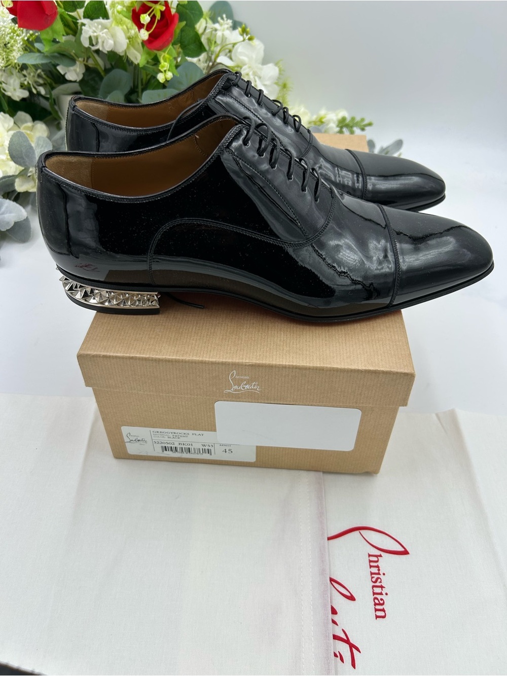 Men's Christian Louboutin GREGGYROCKS patent leather spiked Oxford's size 45 - Picture 10 of 12